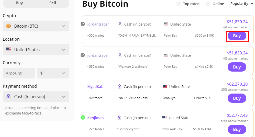 Buy BTC using Cash