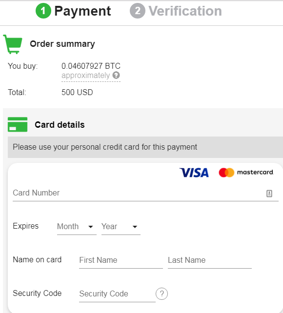 Buy BTC with credit card