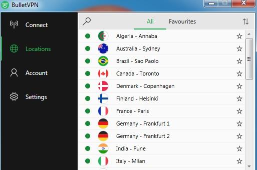 BulletVPN Server Locations