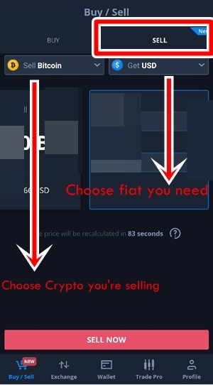 Sell BTC online step 2