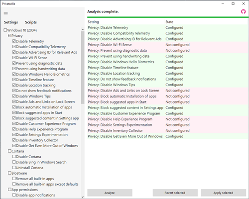 Windows 10 privacy tools